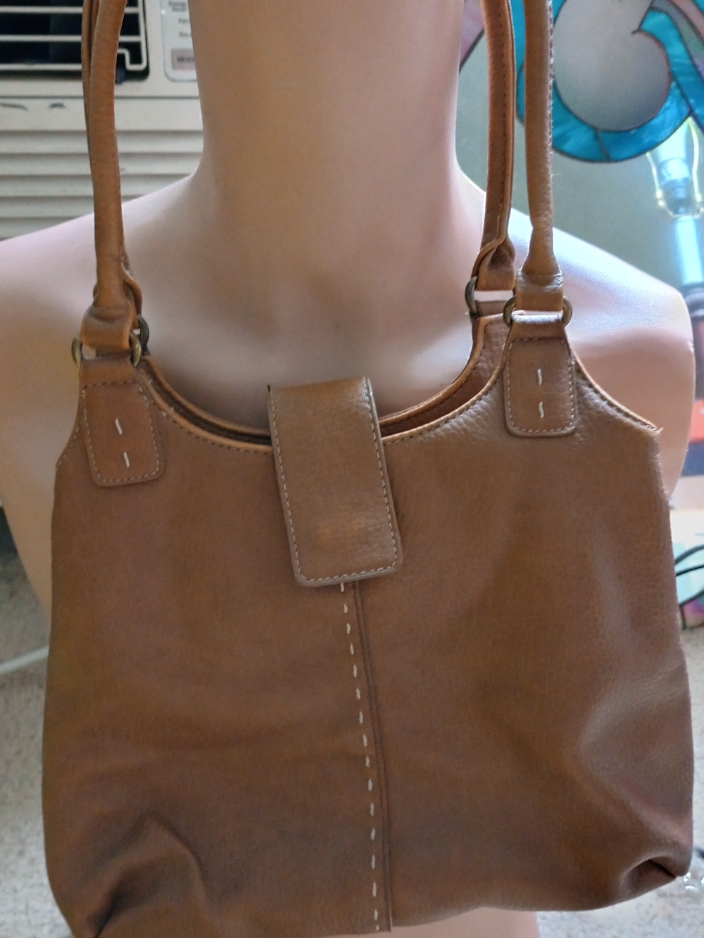 Everyday Tan Shoulder Bag with Stitch Detail
